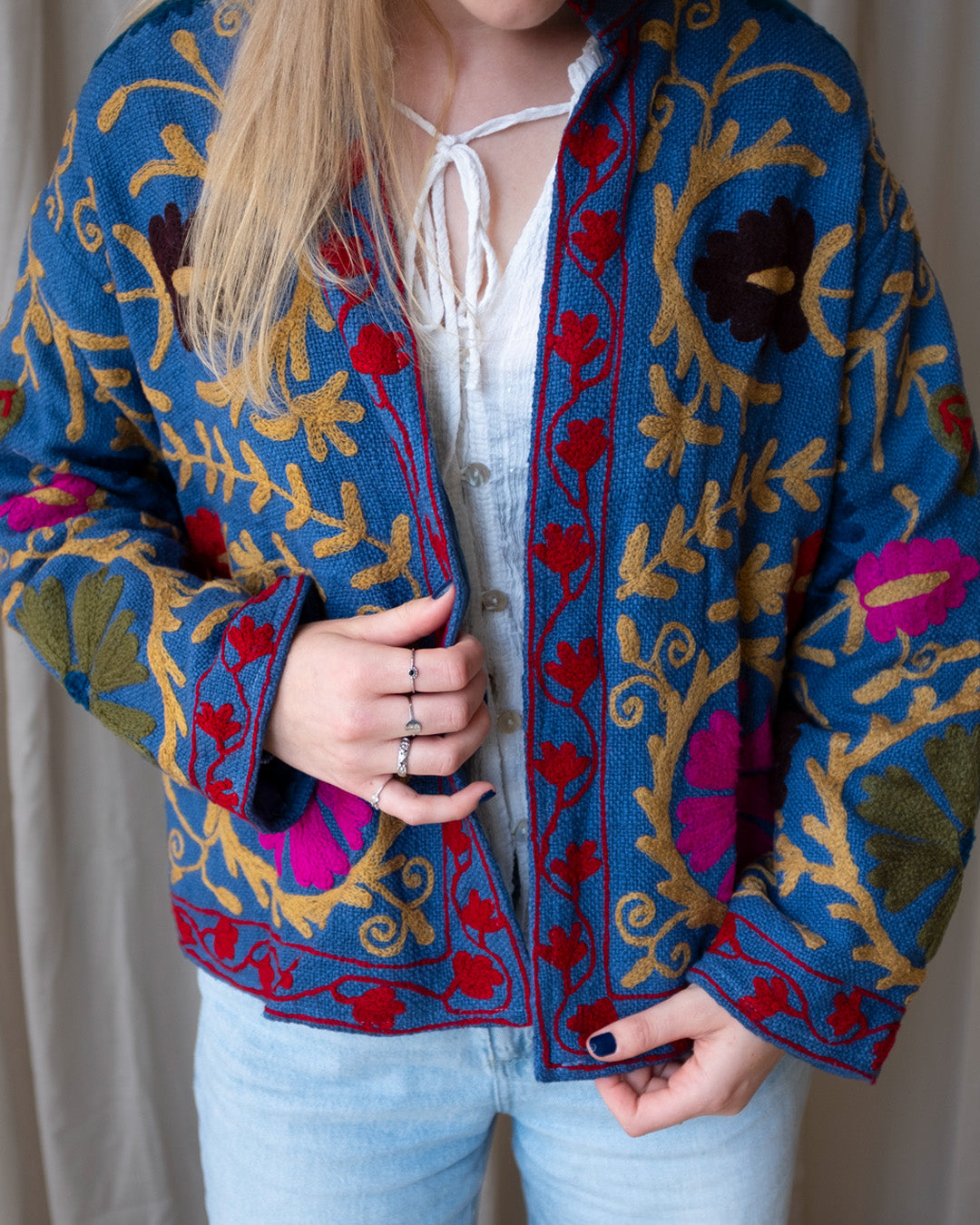 Jas geborduurd Blauw