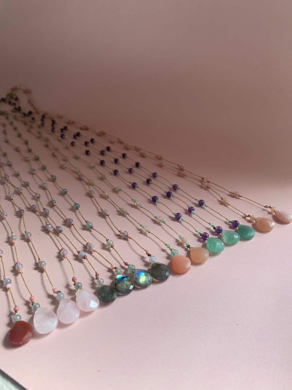 Reversible ketting | Rozenkwarts, Labradoriet, Roze Jaspis
