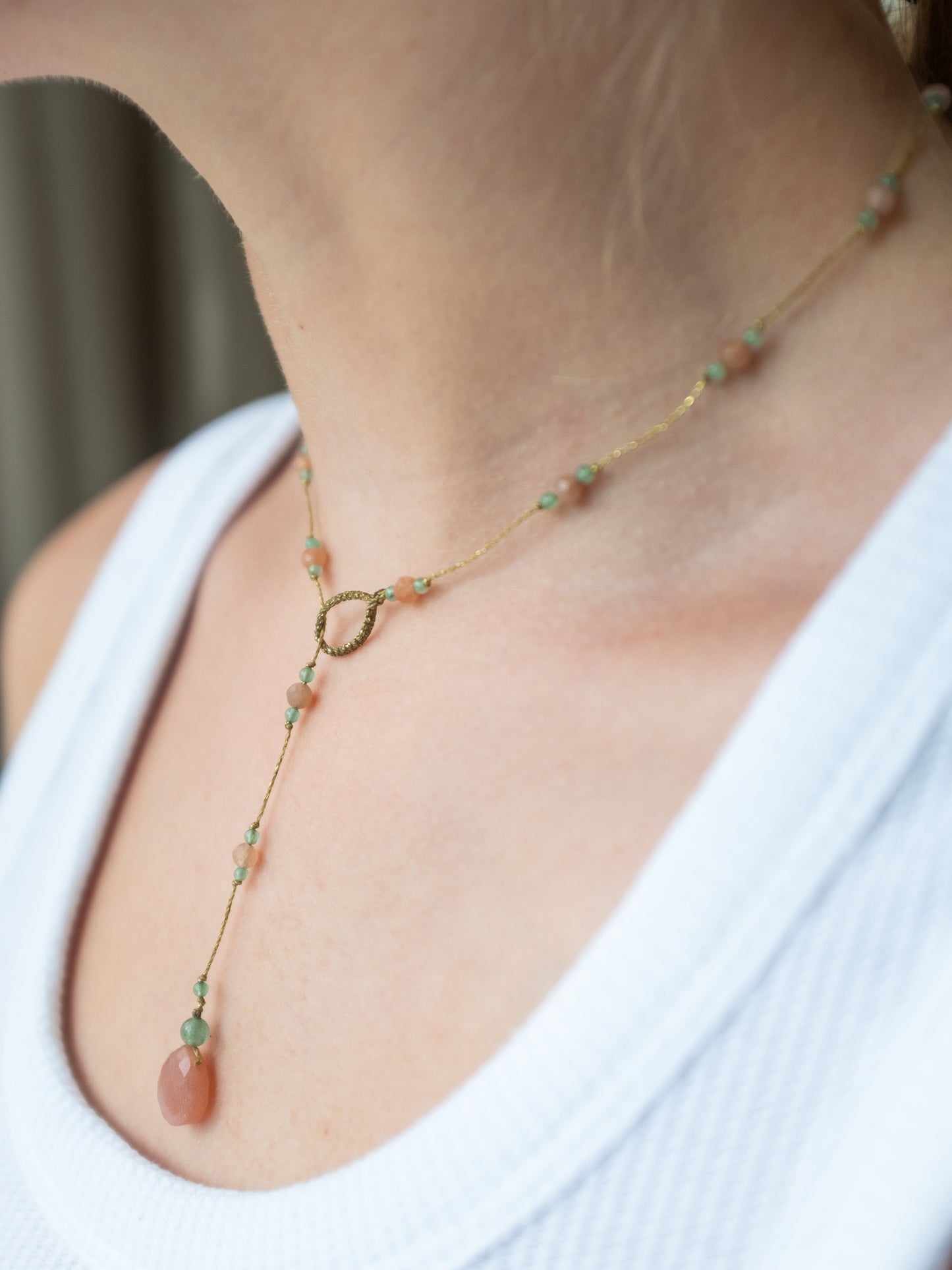 Reversible ketting | Maansteen Perzik, Aventurijn, Zonnesteen