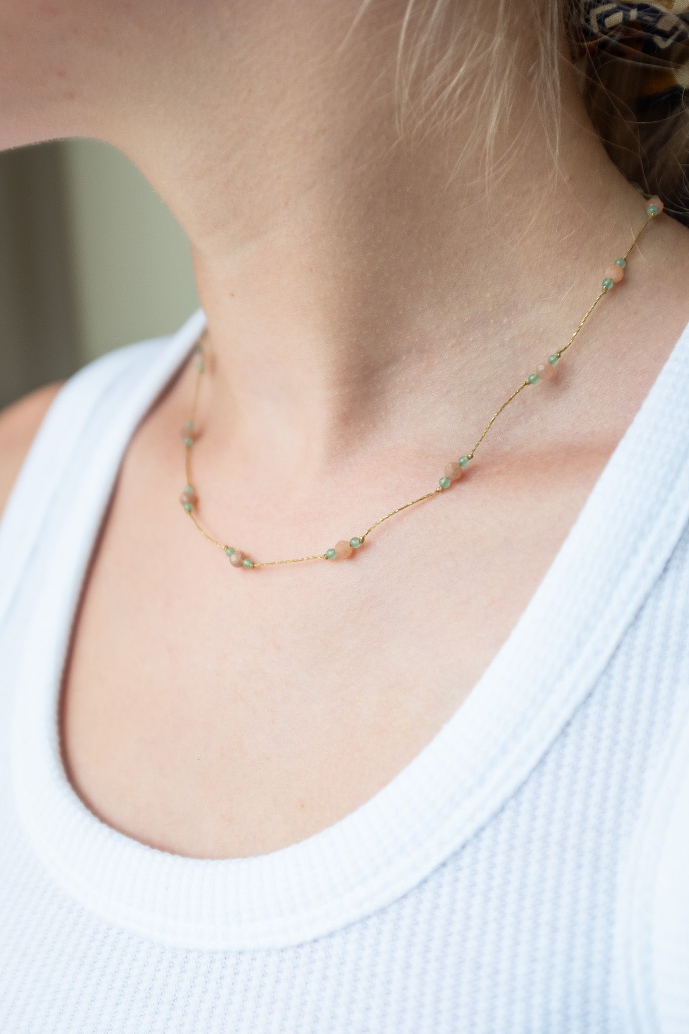 Reversible ketting | Maansteen Perzik, Aventurijn, Zonnesteen