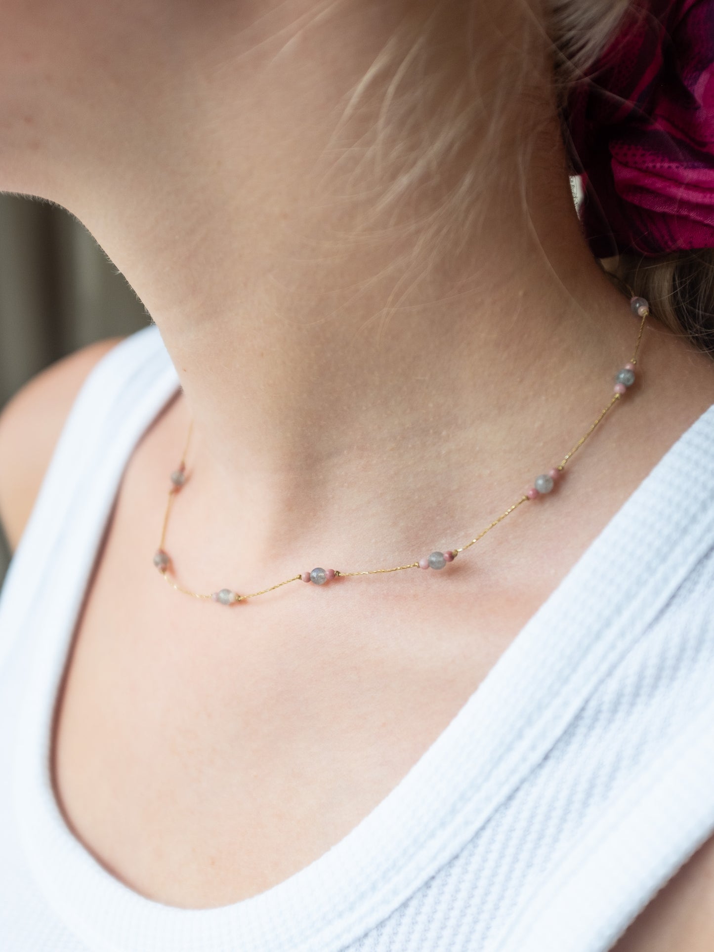 Reversible ketting | Rozenkwarts, Labradoriet, Roze Jaspis