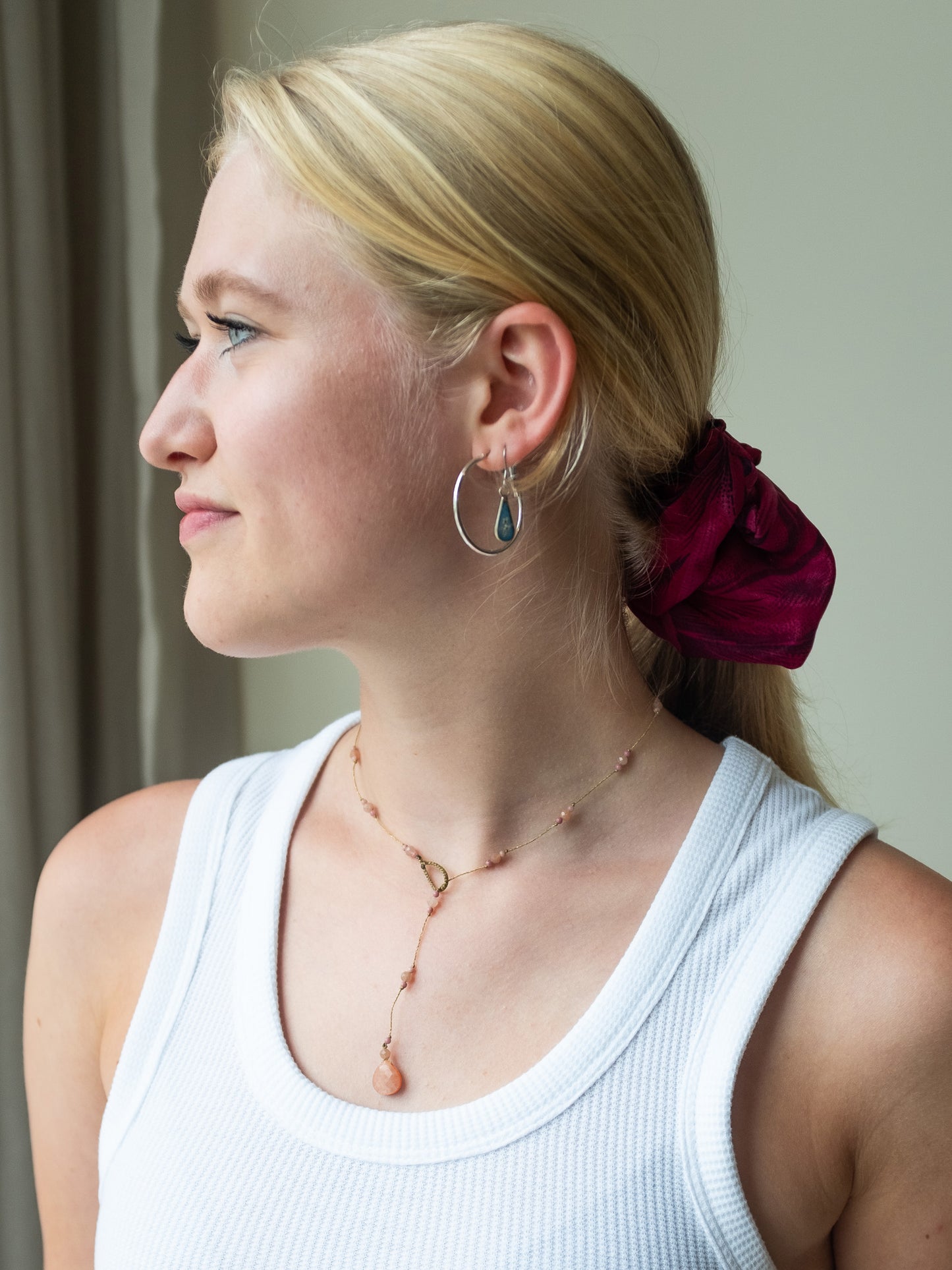 Reversible ketting | Maansteen Perzik, Roze Jaspis, Zonnesteen