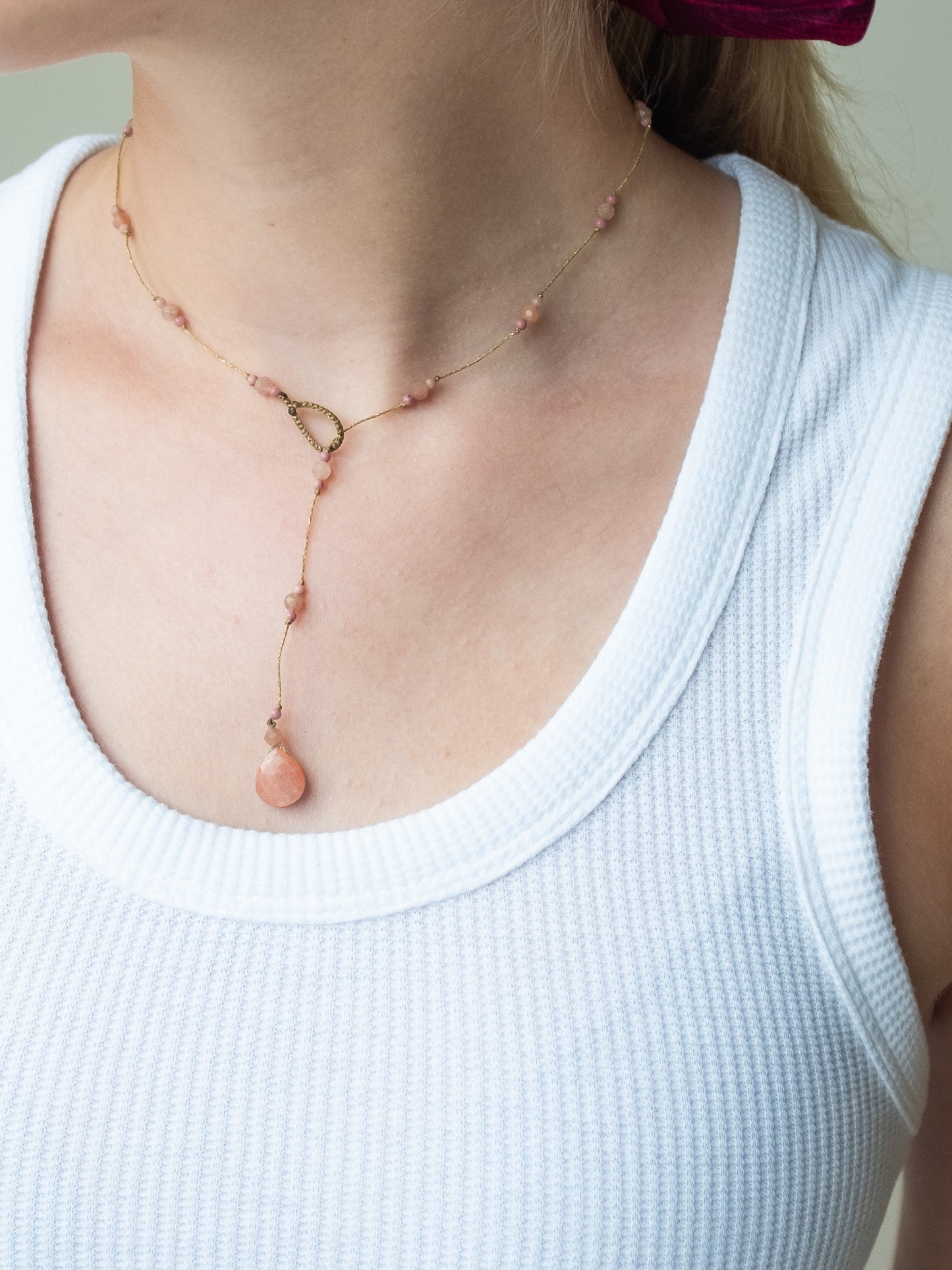 Reversible ketting | Maansteen Perzik, Roze Jaspis, Zonnesteen
