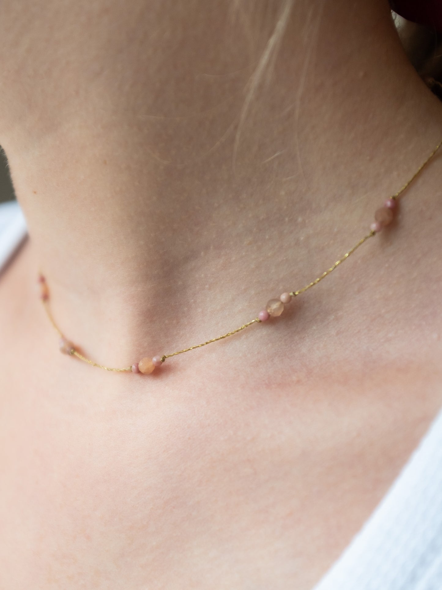 Reversible ketting | Maansteen Perzik, Roze Jaspis, Zonnesteen