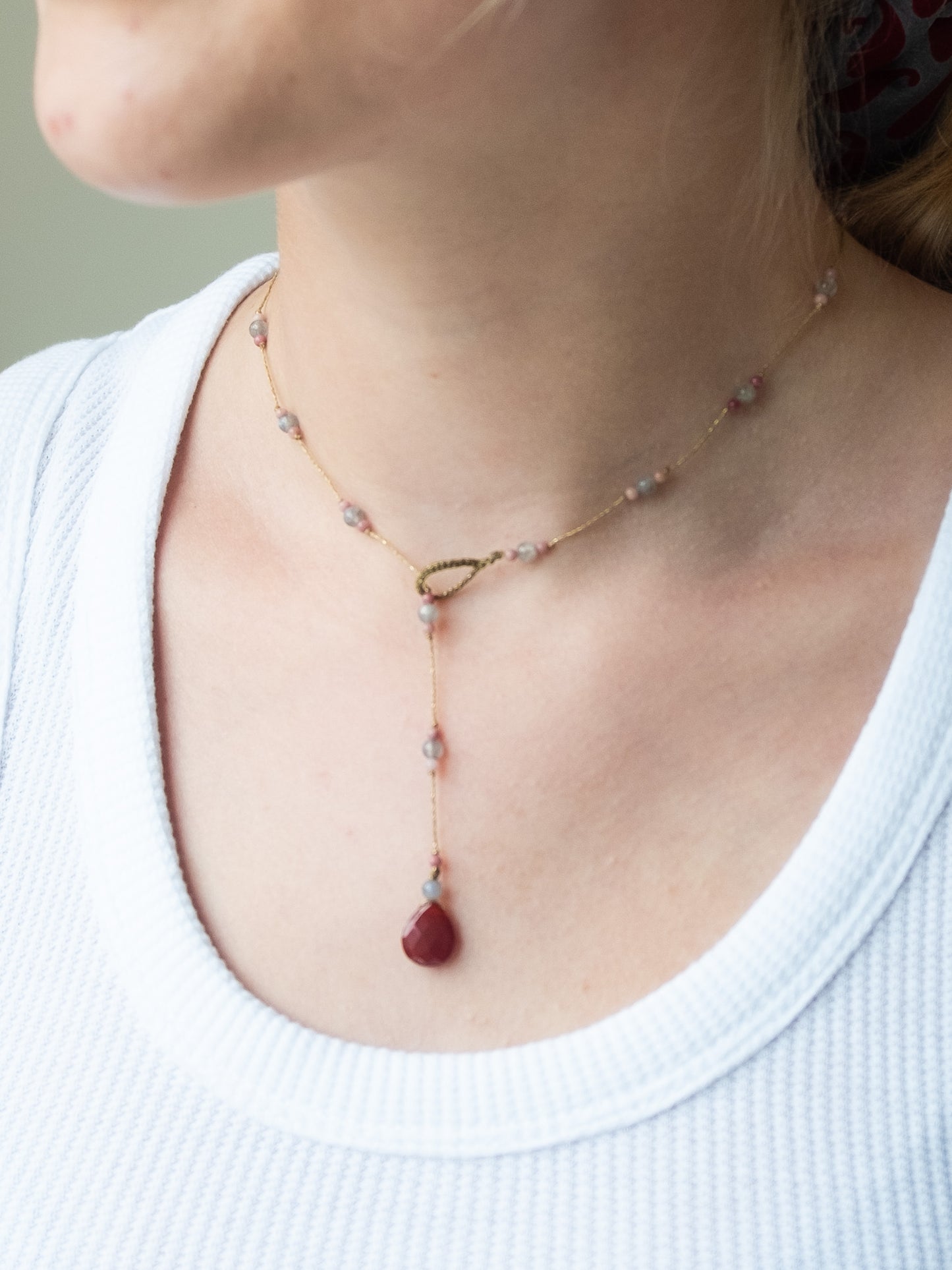 Reversible ketting | Rode Agaat, Labradoriet, Roze Jaspis