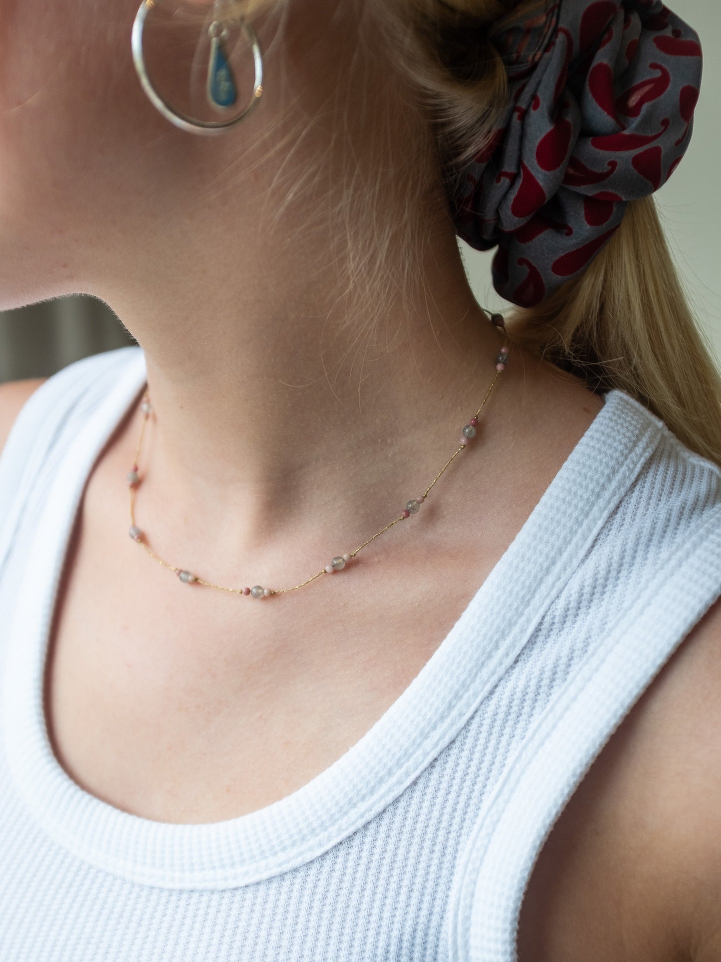 Reversible ketting | Rode Agaat, Labradoriet, Roze Jaspis