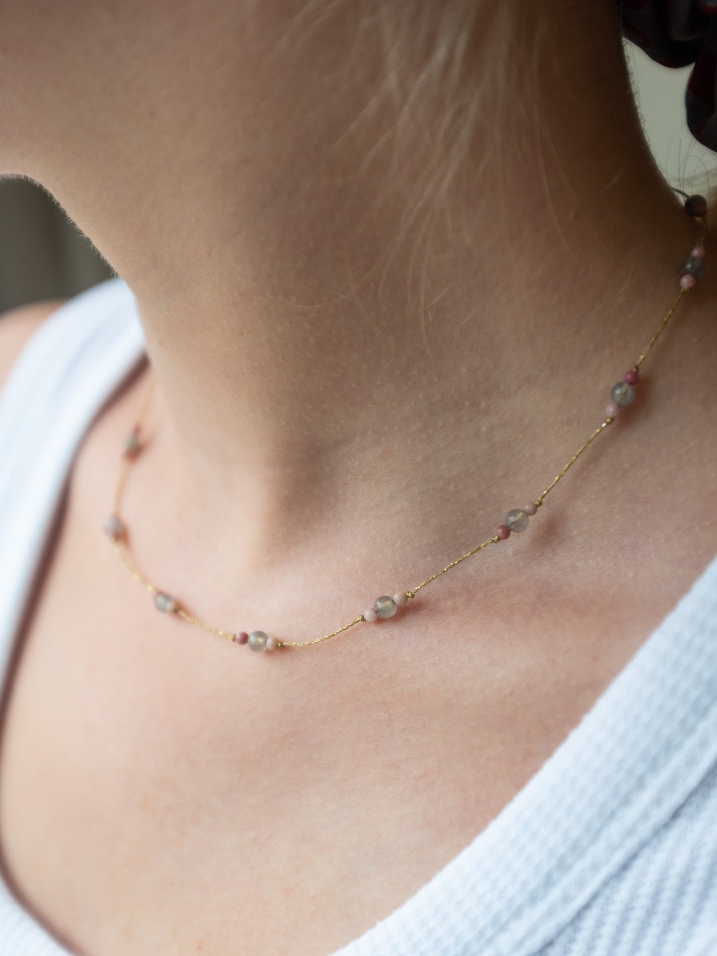 Reversible ketting | Rode Agaat, Labradoriet, Roze Jaspis