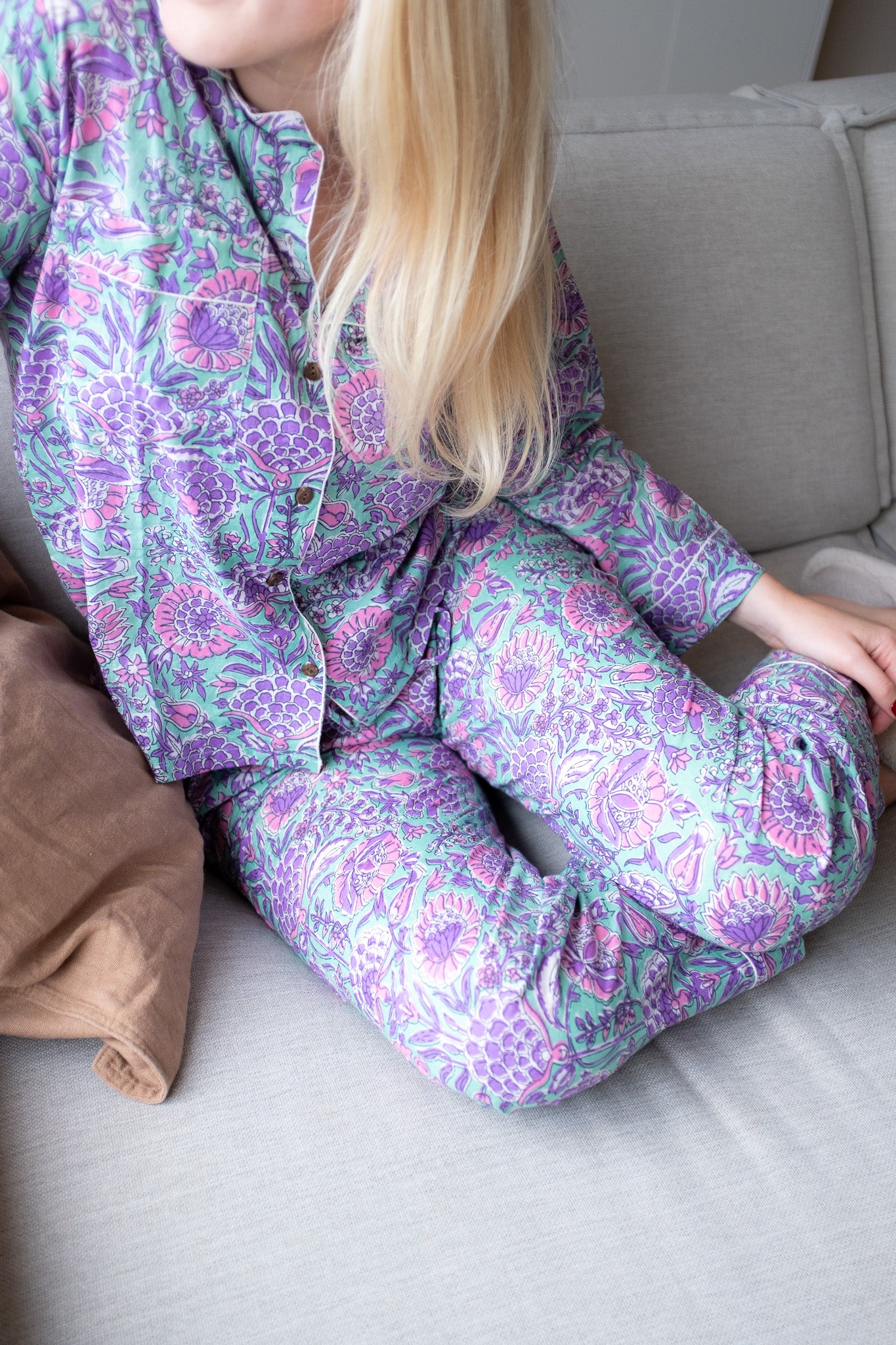 Pyjama NO.14 | Handgemaakte katoenen pyjama | blockprint | Inclusief gratis slaapmasker