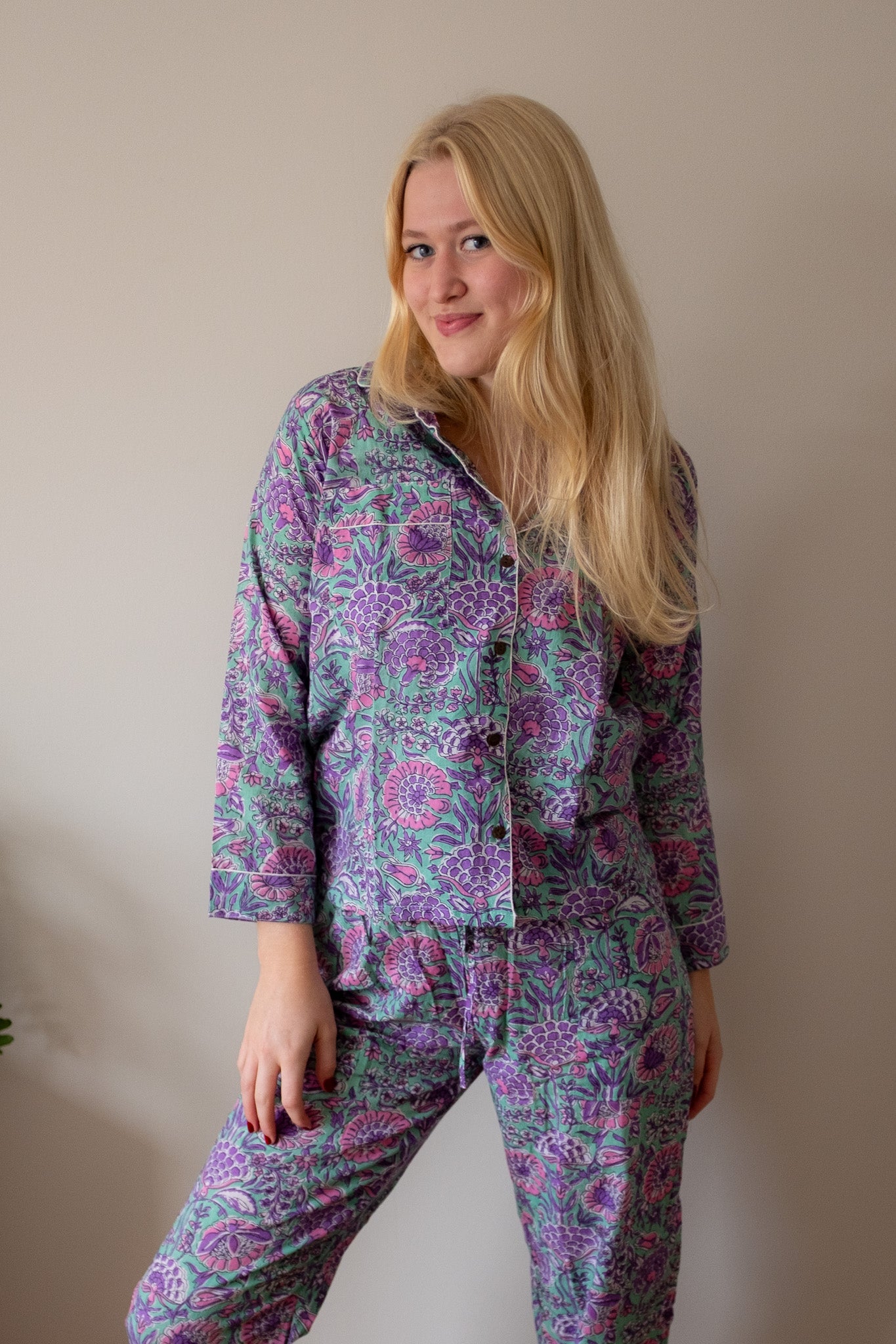 Pyjama NO.14 | Handgemaakte katoenen pyjama | blockprint | Inclusief gratis slaapmasker