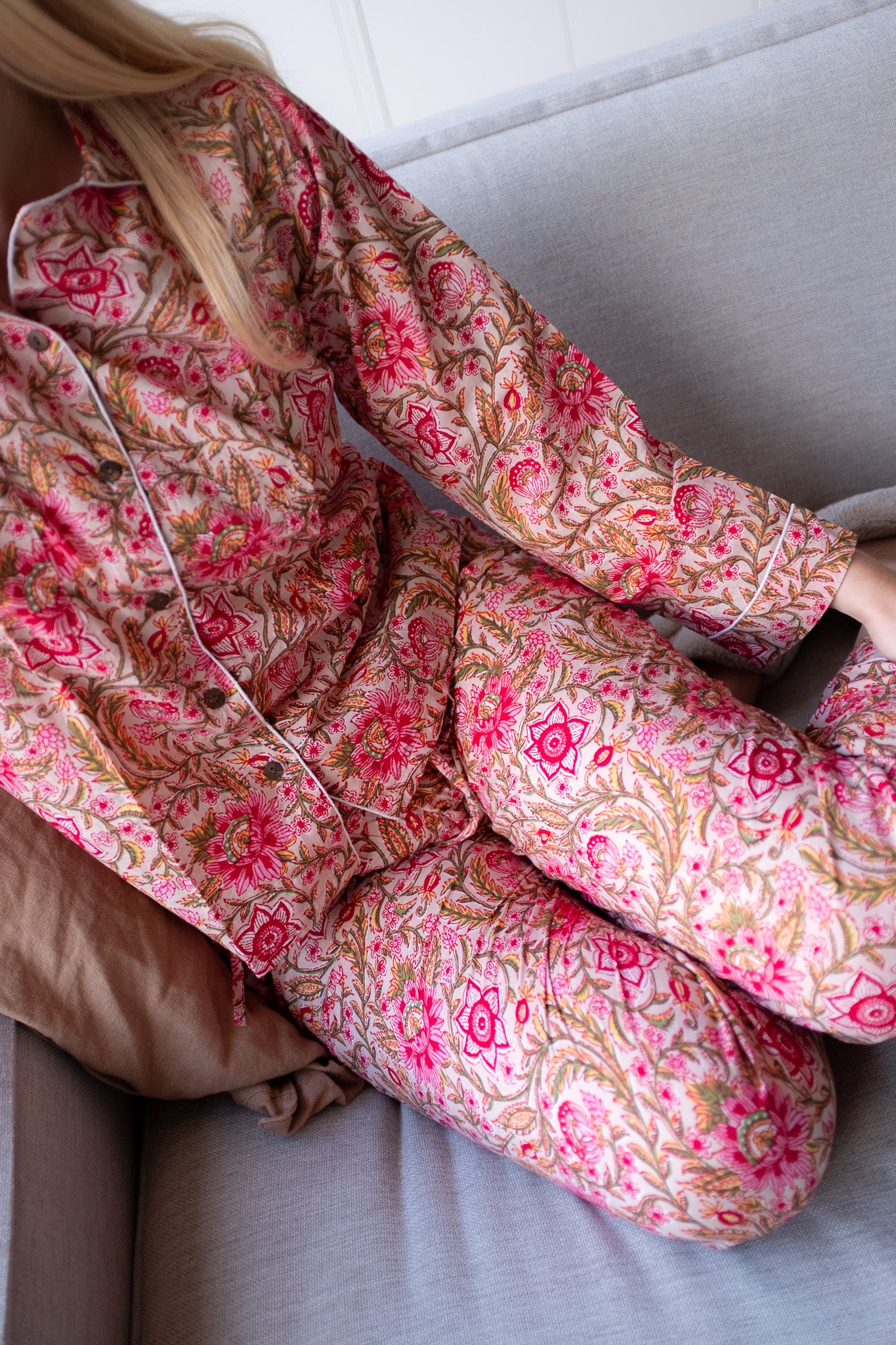 Pyjama NO.11 | Handgemaakte katoenen pyjama | blockprint | Inclusief gratis slaapmasker