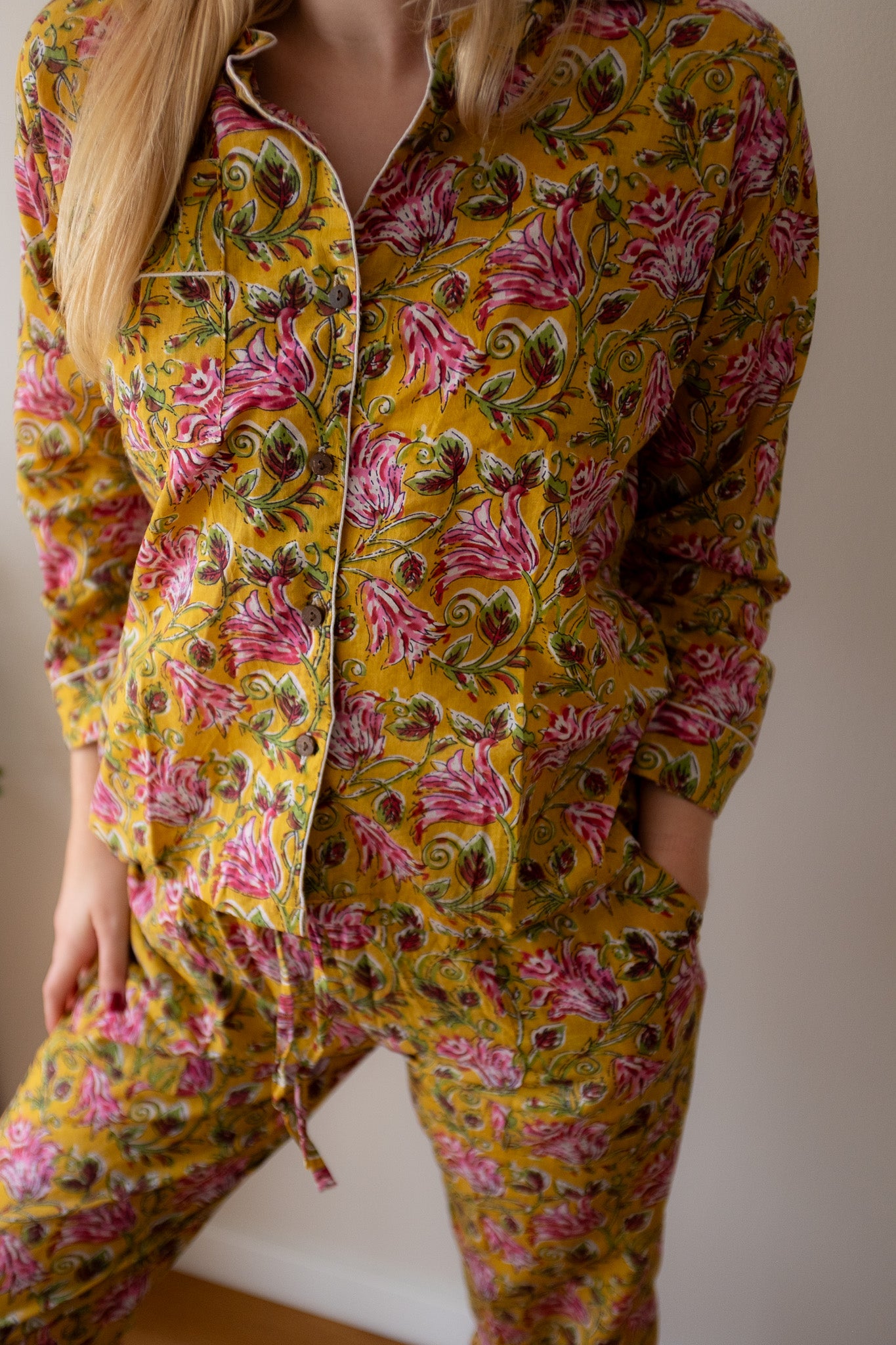 Pyjama NO.16 | Handgemaakte katoenen pyjama | blockprint | Inclusief gratis slaapmasker