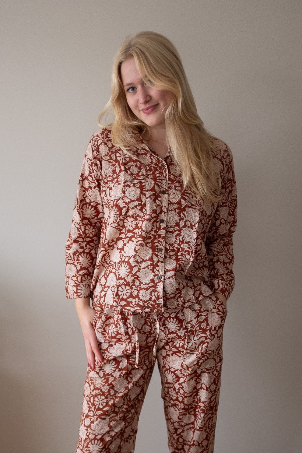 Pyjama NO.15 | Handgemaakte katoenen pyjama | blockprint | Inclusief gratis slaapmasker