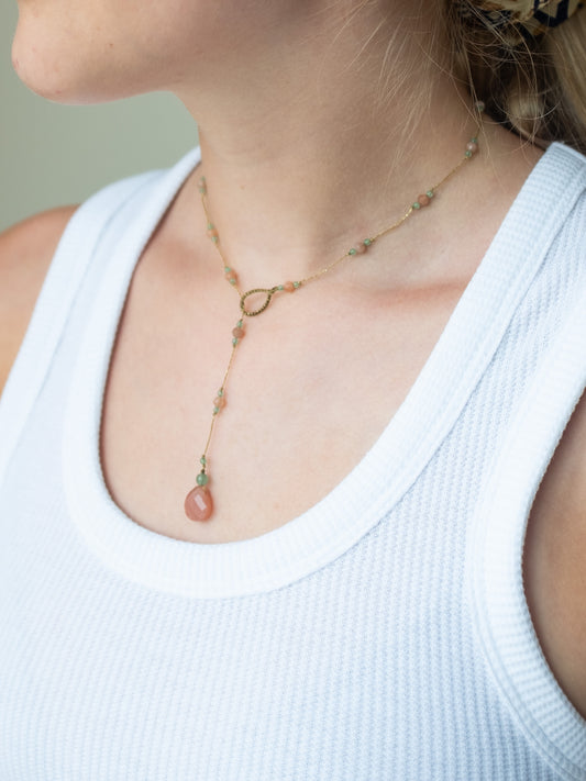 Reversible ketting | Maansteen Perzik, Aventurijn, Zonnesteen