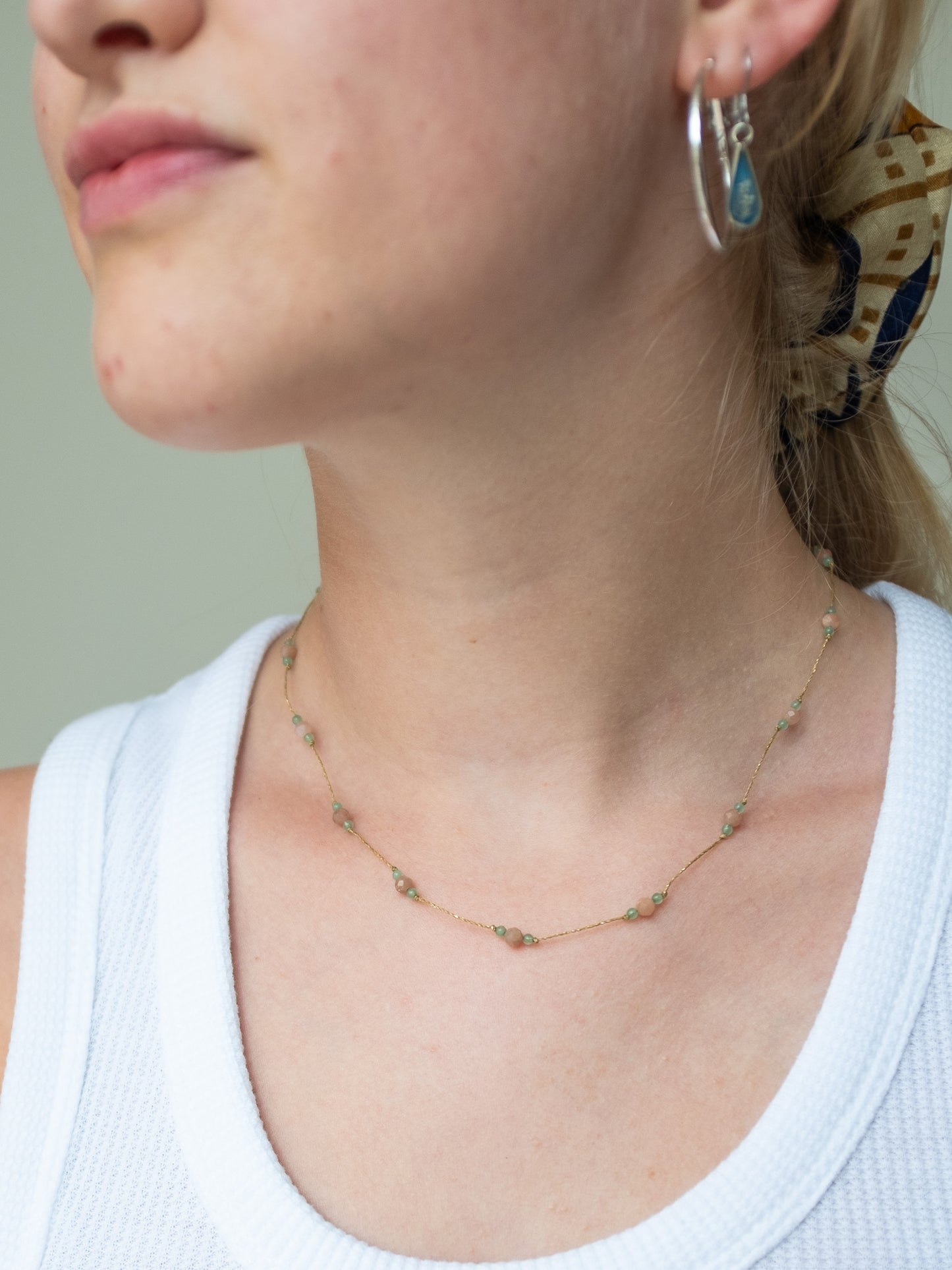 Reversible ketting | Maansteen Perzik, Aventurijn, Zonnesteen