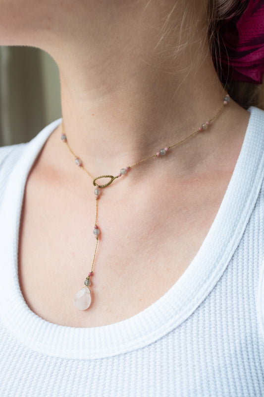 Reversible ketting | Rozenkwarts, Labradoriet, Roze Jaspis