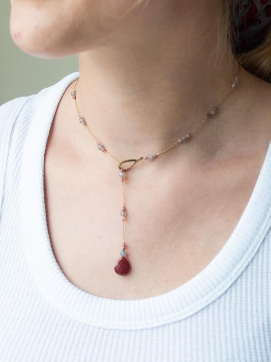 Reversible ketting | Rode Agaat, Labradoriet, Roze Jaspis