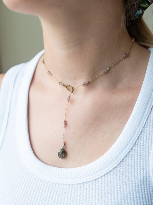 Reversible ketting | Labradoriet, Roze Jaspis