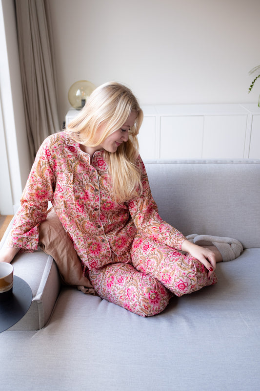 Pyjama NO.11 | Handgemaakte katoenen pyjama | blockprint | Inclusief gratis slaapmasker