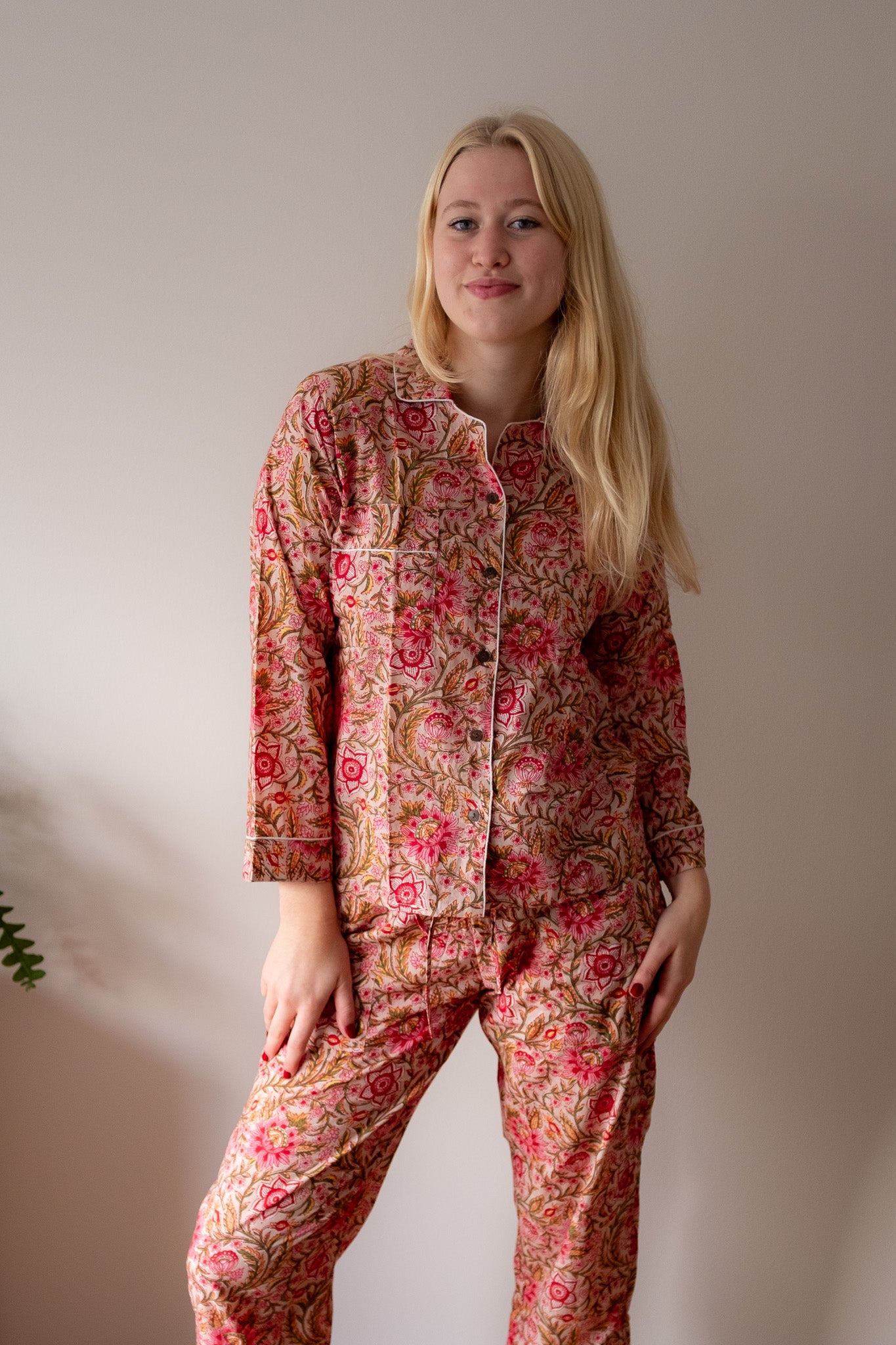 Pyjama NO.11 | Handgemaakte katoenen pyjama | blockprint | Inclusief gratis slaapmasker