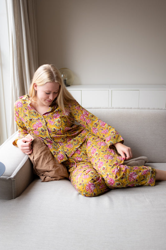 Pyjama NO.16 | Handgemaakte katoenen pyjama | blockprint | Inclusief gratis slaapmasker