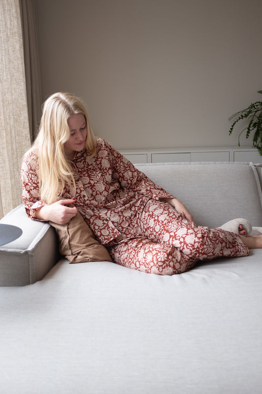 Pyjama NO.15 | Handgemaakte katoenen pyjama | blockprint | Inclusief gratis slaapmasker