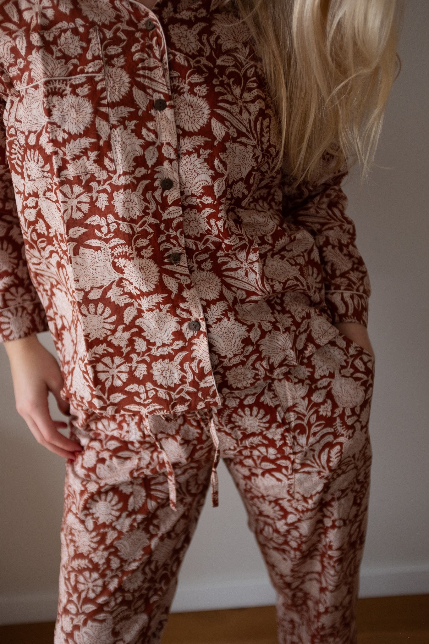 Pyjama NO.15 | Handgemaakte katoenen pyjama | blockprint | Inclusief gratis slaapmasker