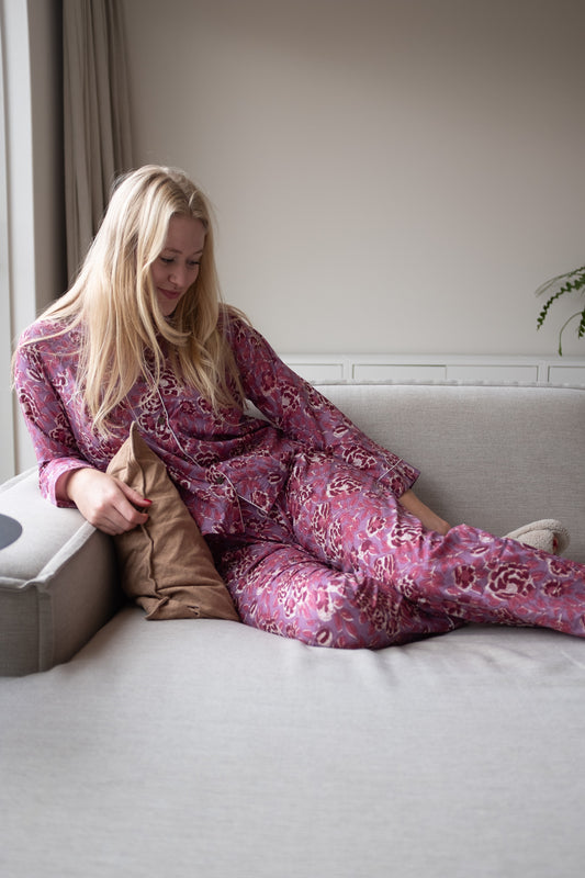 Pyjama NO.13 | Handgemaakte katoenen pyjama | blockprint | Inclusief gratis slaapmasker