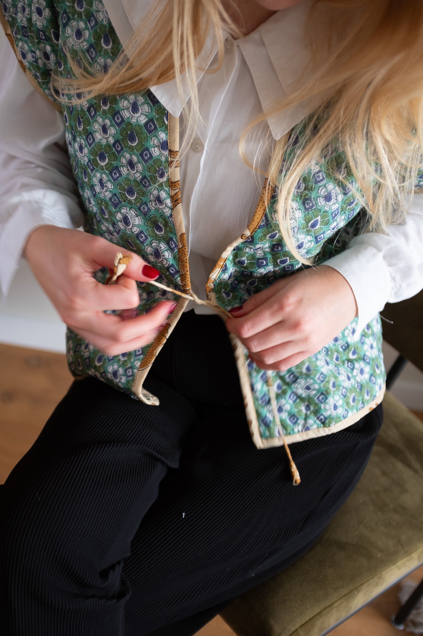 Reversible blockprint gilets