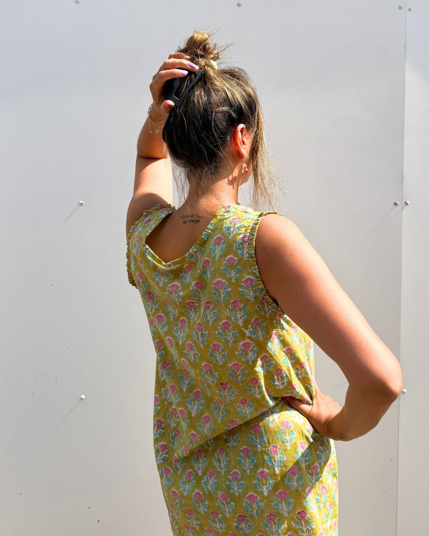 Blockprint jurkje - Olive